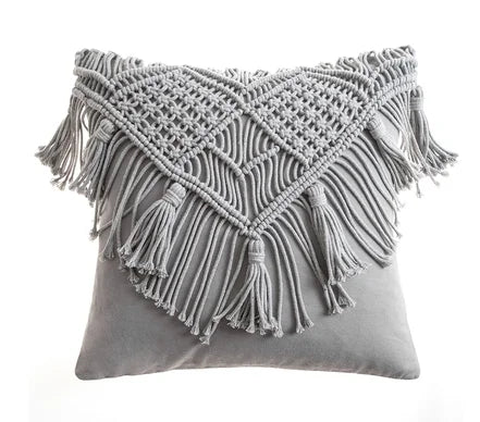 Coussin macramé gris 45 x 45 cm
