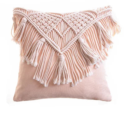 Coussin macramé rose 45 x 45 cm