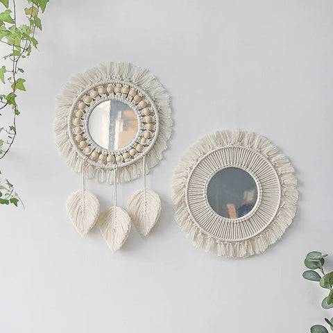 Miroir rond macramé 35 x 35 cm