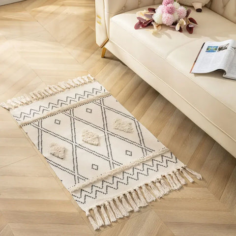 Tapis en macramé beige 60 x 90 cm
