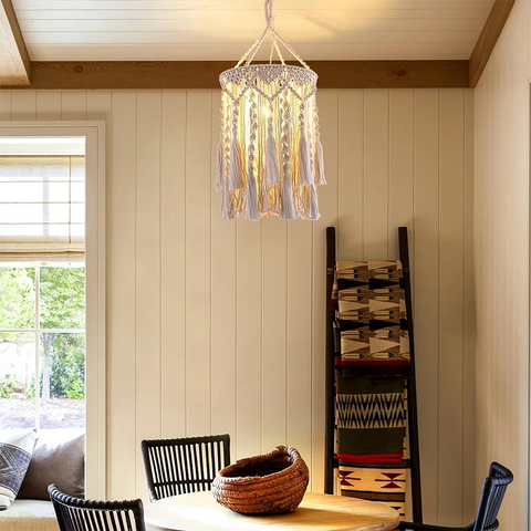 Abat-jour macramé tendance avec pompons