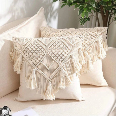 Housse de coussin en macramé bohème 45 x 45cm