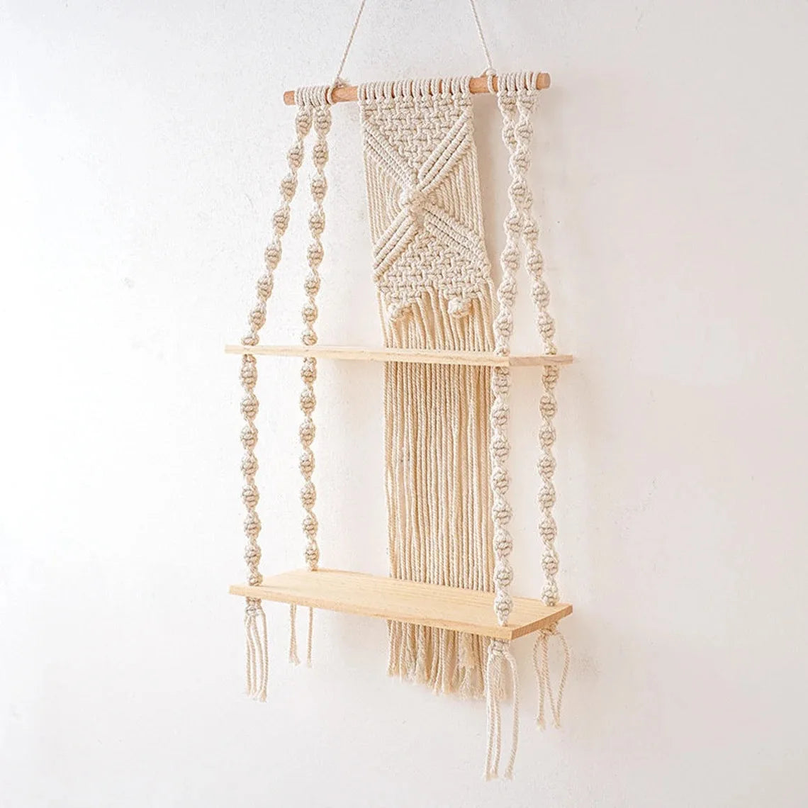 Support plante en macramé & bois 70 x 32 cm