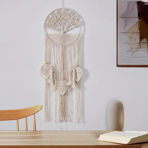 Grand attrape-reve arbre de vie en macramé