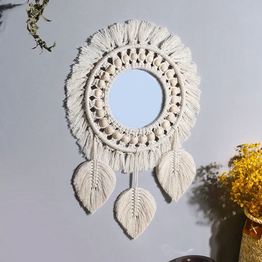 Miroir macramé plume 35 x 35 cm