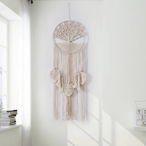 Grand attrape-reve arbre de vie en macramé