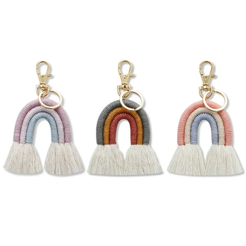 Porte-clé arc-en-ciel macramé
