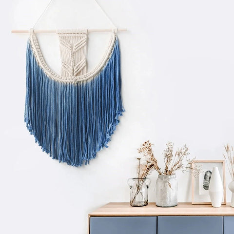 Macramé mural couleur bleue